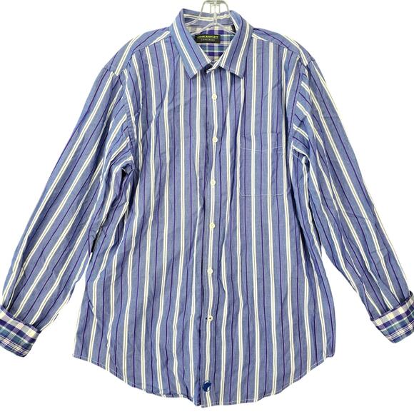 John Bartlett Consensus Purple Periwinkle Shirt Stripe Long Sleeve Buttons Men L - Picture 1 of 10